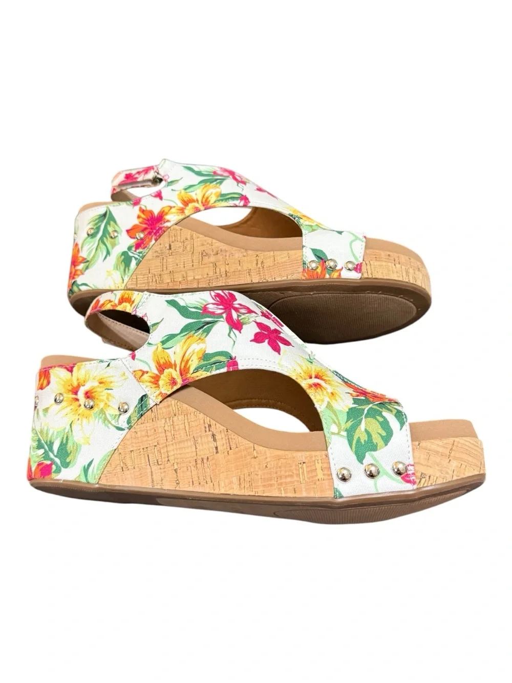 Corkys Carley White Floral Cork Wedge Sandals Size 10 NIB